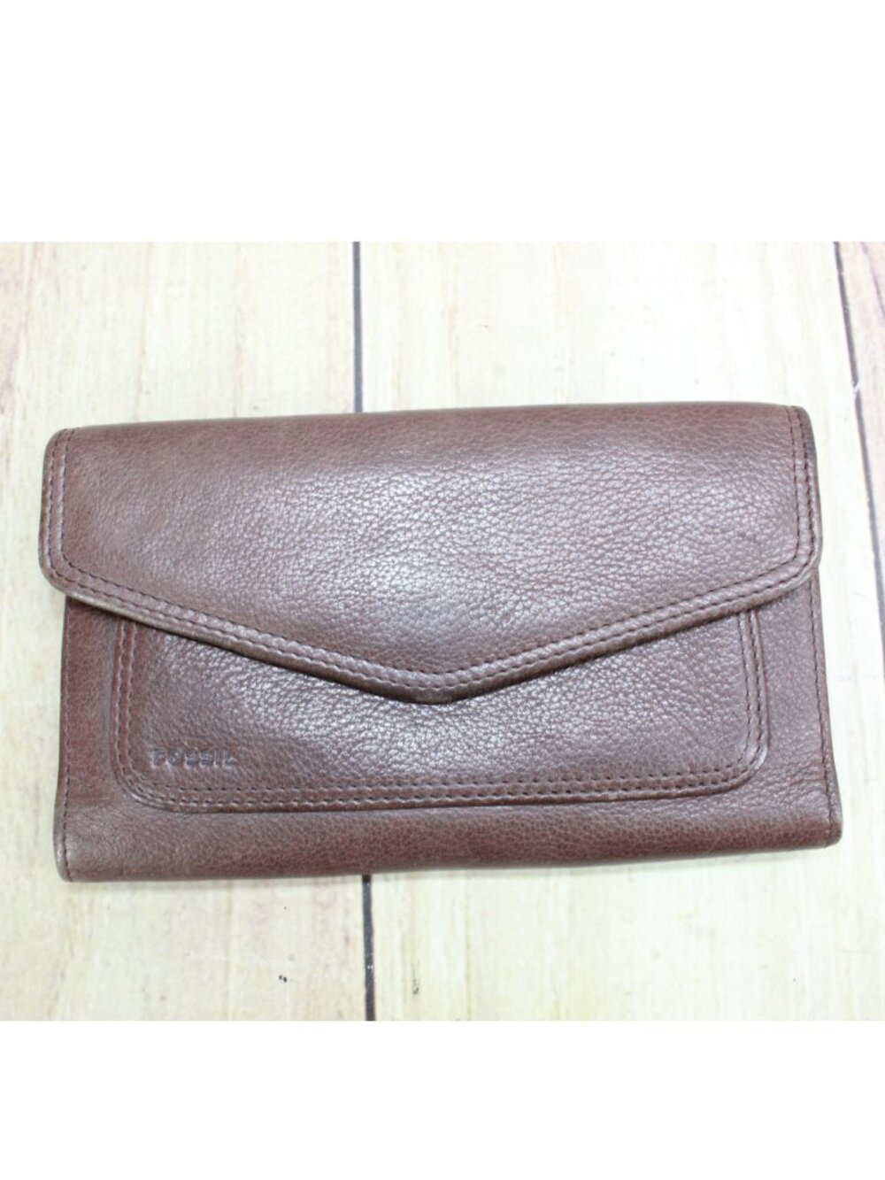Vintage Fossil Unisex Brown Leather Trifold Wallet Clutch Checkbook Card Holders